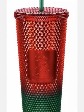 Starbucks Red and Green Textured Studded Tumbler with Straw